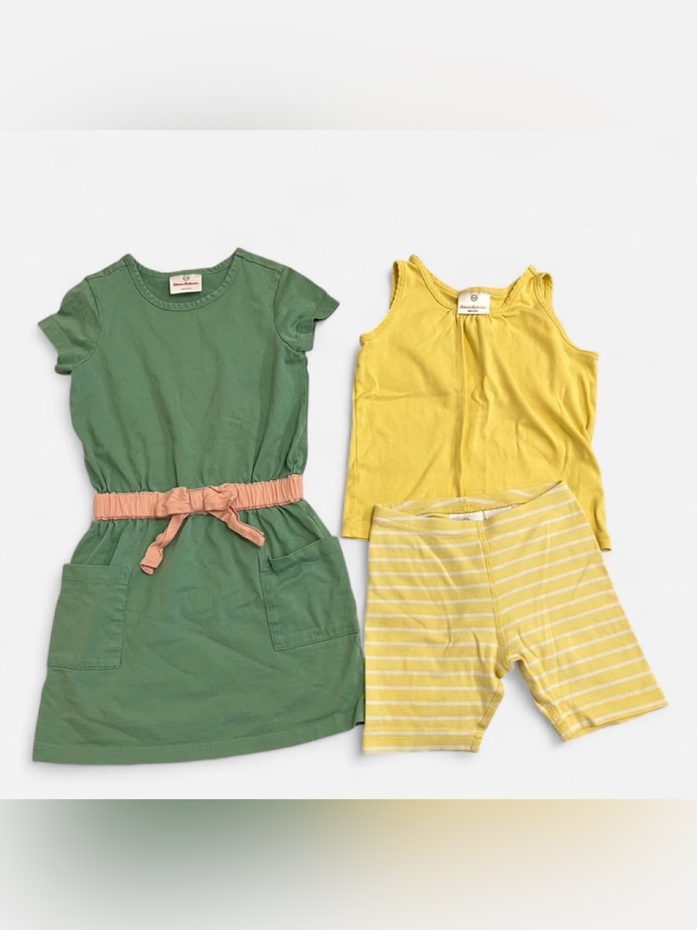 Hanna Andersson Girl’s Dress, Tank Top & Striped Shorts Bundle Sizes 4 and 5